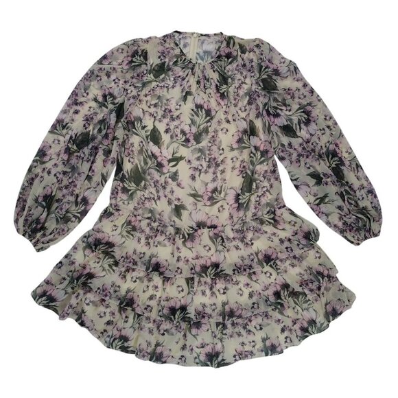 Iena For Mac Duggal Floral Long Sleeve Tiered Dress Size 4 Sheer Ruffle Elegant. - Picture 1 of 8